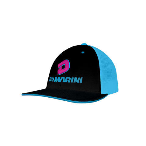 DeMarini Stacked D Flexfit Hat - Black/NeonBlue/HotPink