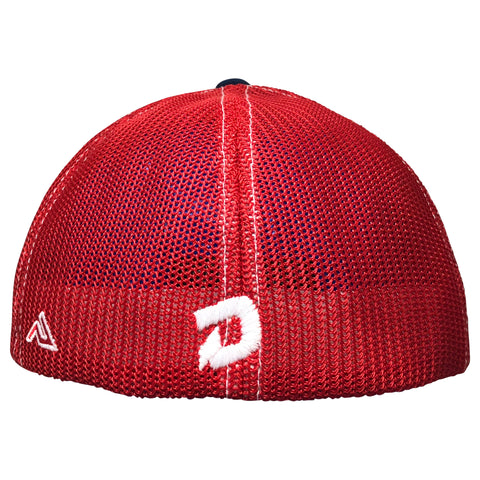 DeMarini Stacked D Flexfit Hat - White/Navy/Red